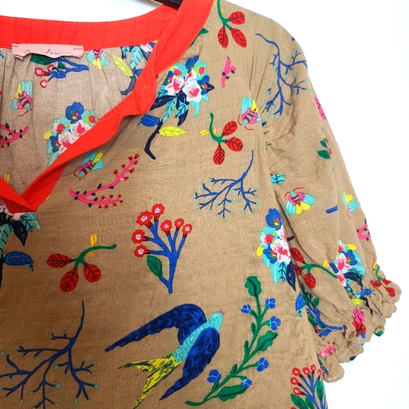 CES FEMME Floral Birds Novelty Animal Print Blouse Top - Picture 8 of 9